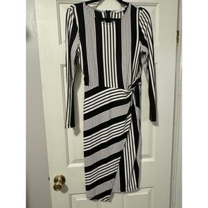 Calista Black and White Striped Long Sleeve Dress‎ Elegant Cocktail Party Wear